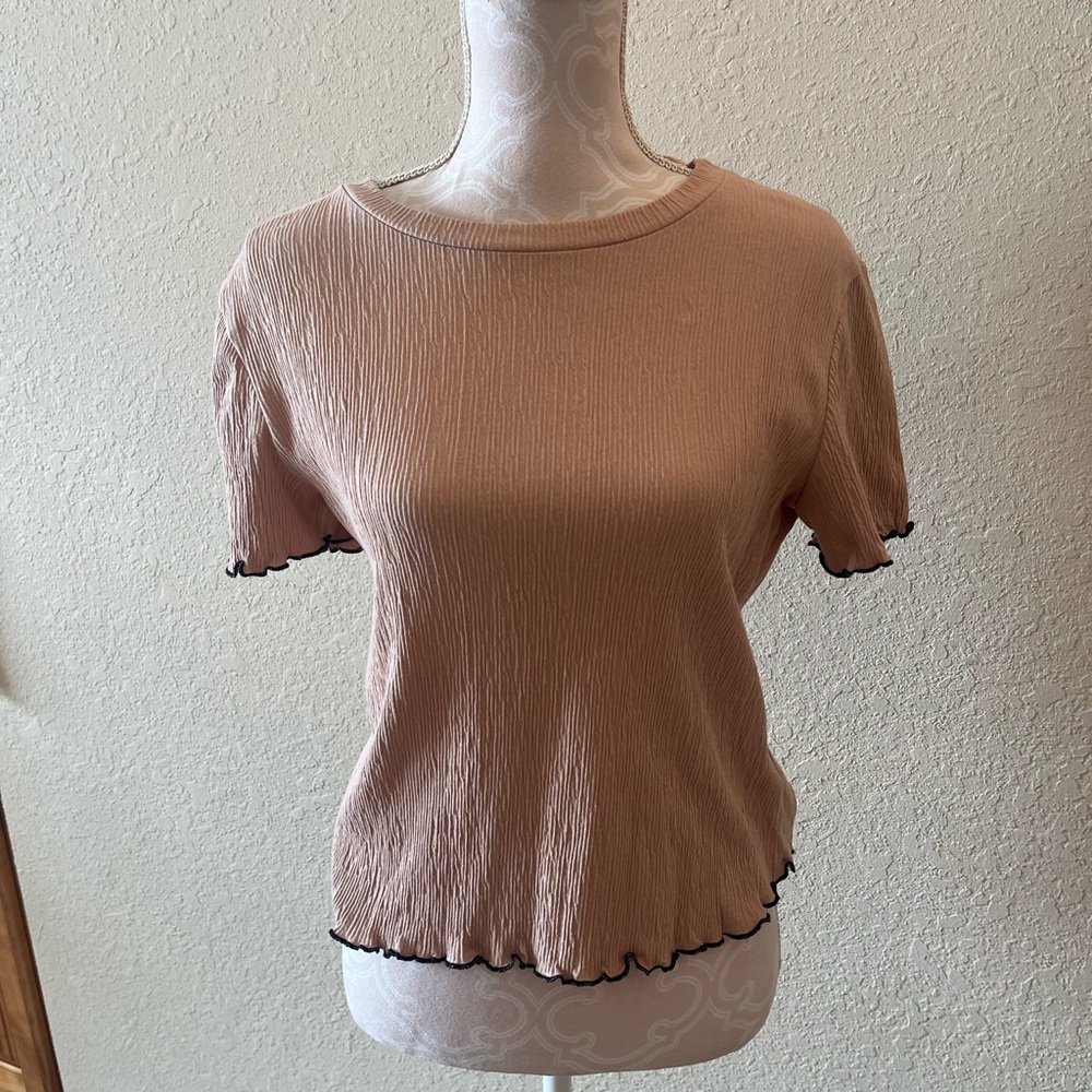 Anthropologie eri + ali Back & Pale Pink Blouse with Black Edging